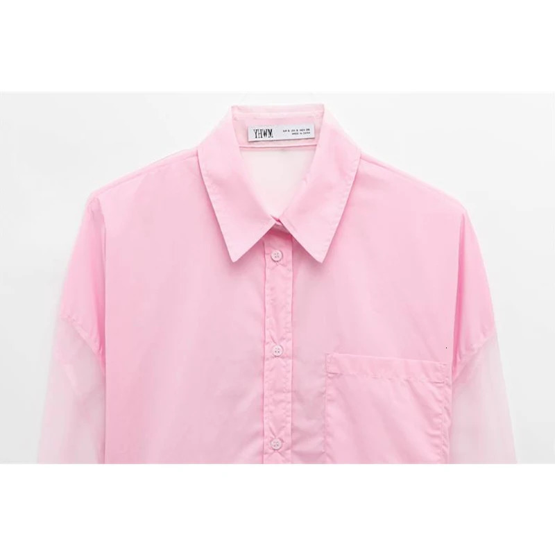 Blouses Womens Shirts Spring Chic Pink Loose Perspective Elegant Tops Street Youth Fashion 250407