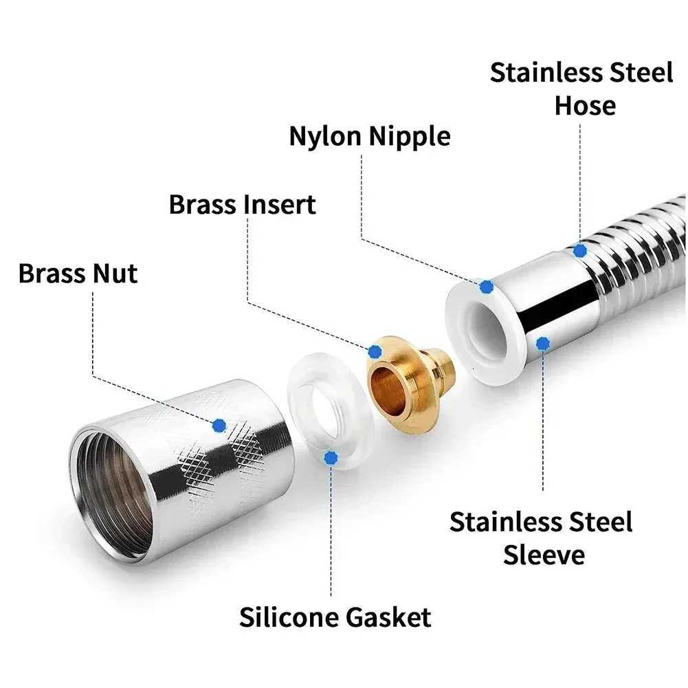 15M 2M Stainless Steel Hose Extension Tube Bathro Shower Tube Extension Tube Water Pipe Draw Tube Bathro Accessories Y251107