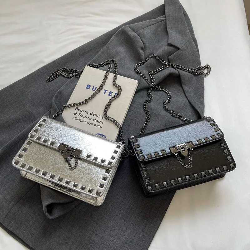 Rivet Small Shoulder Bags For Women Black Punk style Crossbody Bag Fashion Chain Flap Bag Leather Purses Designer Female HandbagW251107