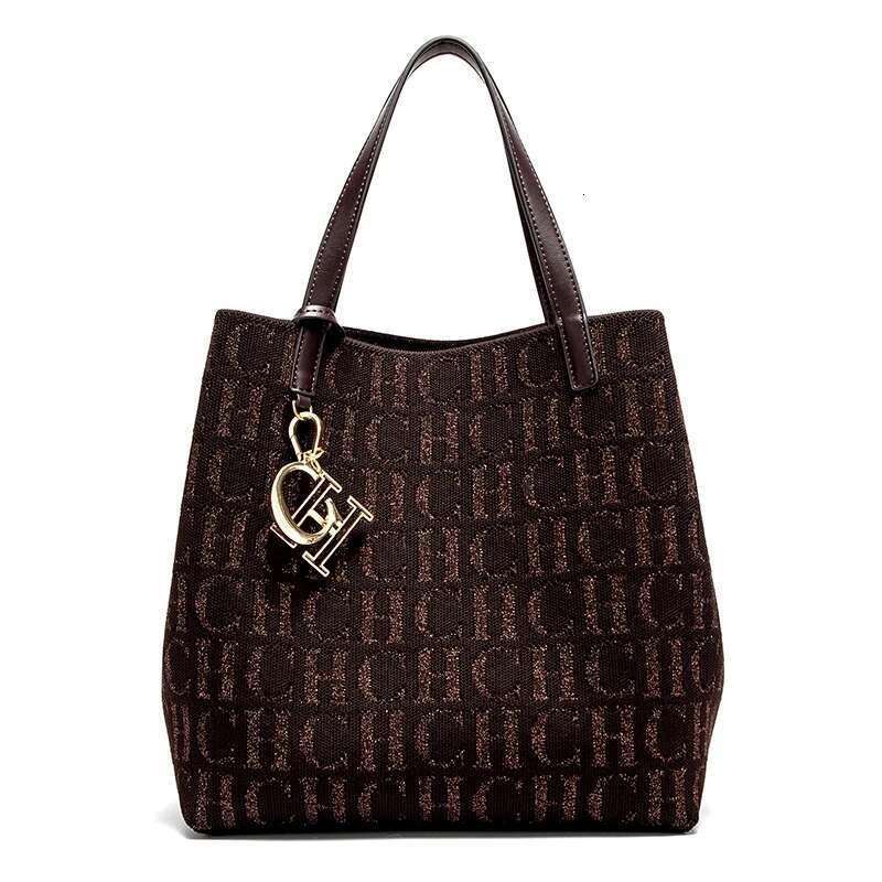 CH Shoulder Simple Solid Colour Letter Print Design Tote Large Capacity Daily Commuter Bag Ladies Crossbod