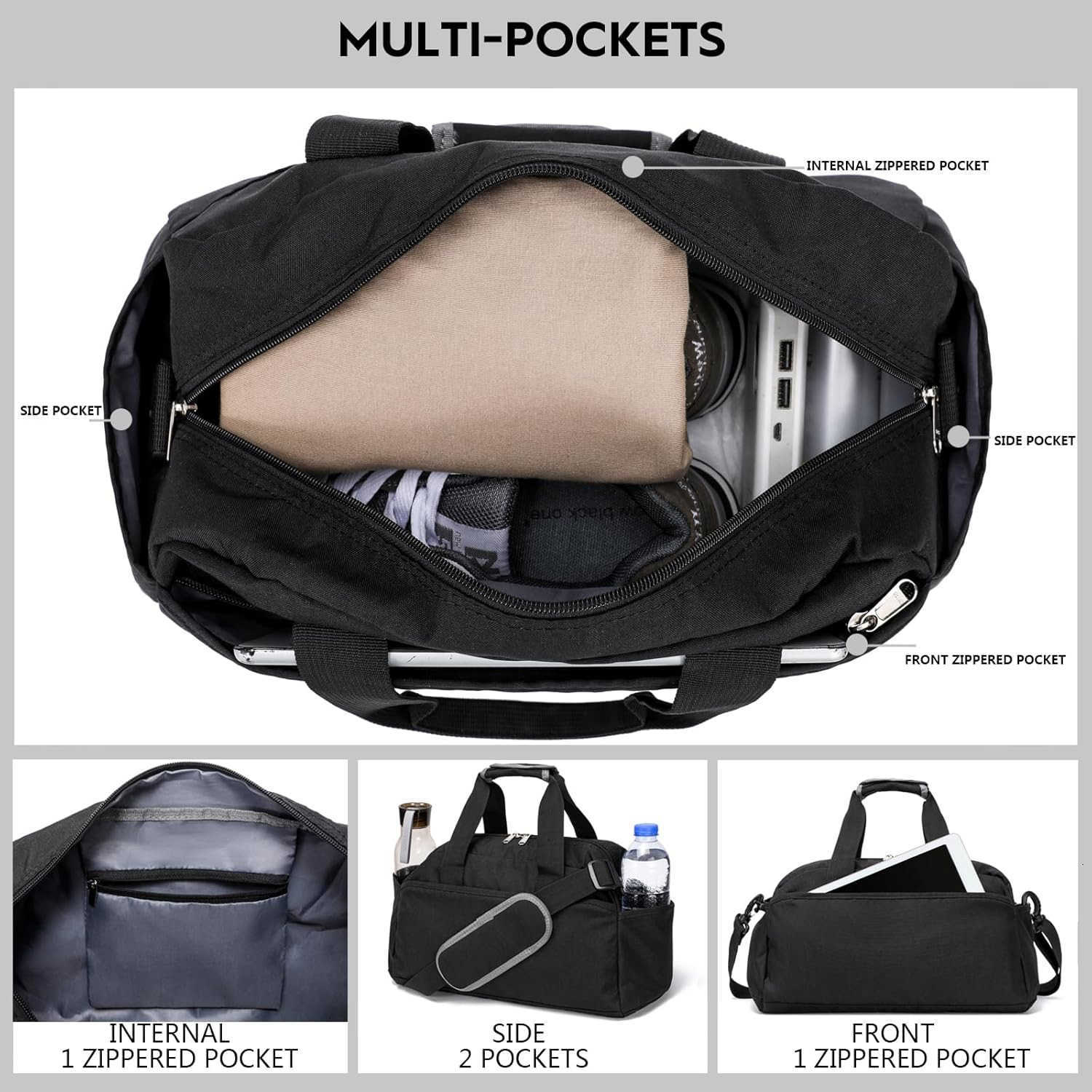 14 inch Small Gym Bag for Women Men Mini Duffel Bag for Travel Sports Lightweight Carry On Bag Black W251107