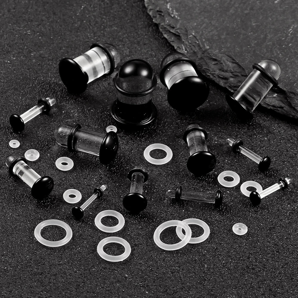 10/16/18pc Glass Ear Gauges Stretching Kit Short Taper Expander Comfy Dead Stretching Plugs with Rubber Rings Crazy Body Jewelry 250403