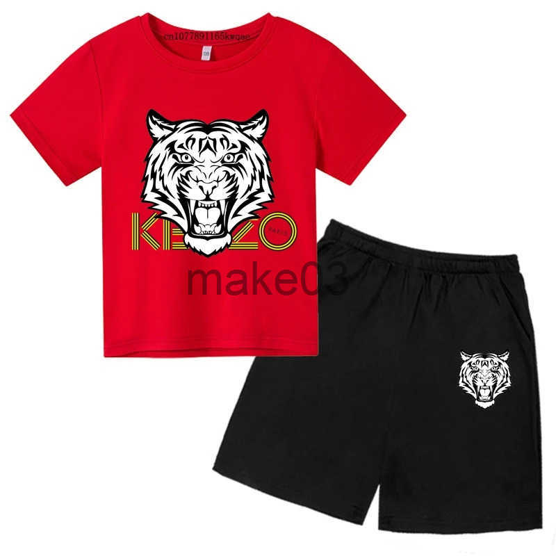 2-13 year old tiger head summer 2 breathable T-shirts+pants sportswear boys and girls casual childrens clothing J250403