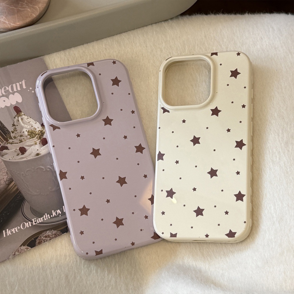Full Screen Scattered Stars Solid Color Phone Case Compatible with iPhone 17/16 Pro Max Simple Protection iPhone 15/14