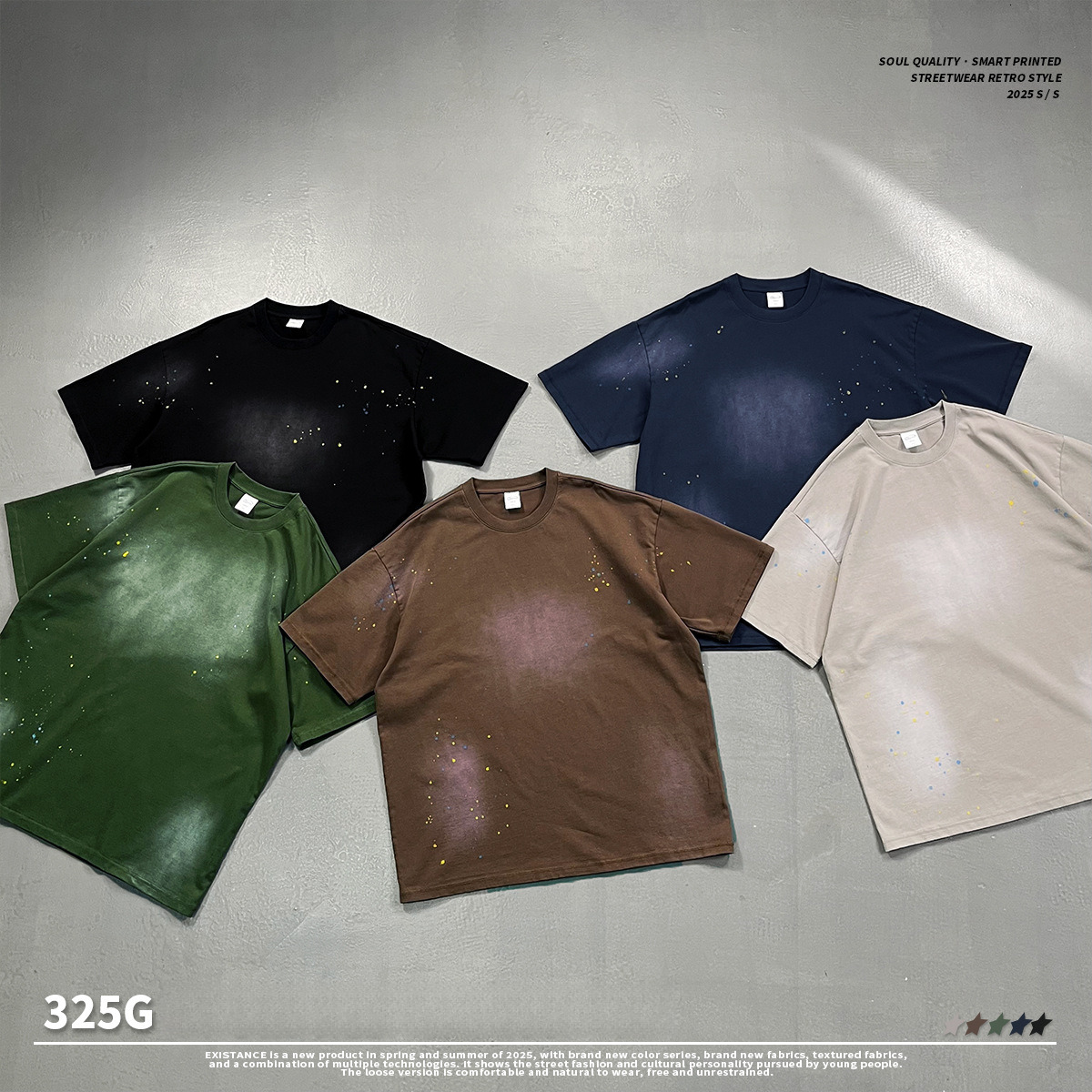 Chain | 2025 Summer Trendy Brand Wash Water Men's Wear Short Sleeve Spray Horse Willow Splash Ink Splashing Personalized T-shirt