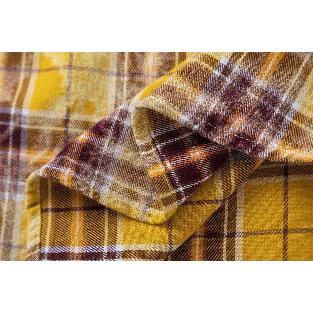 Pocket Plaid Long Sleeve Mens Spring High Street Loose Lapel Single Breasted Cotton Shirts Men