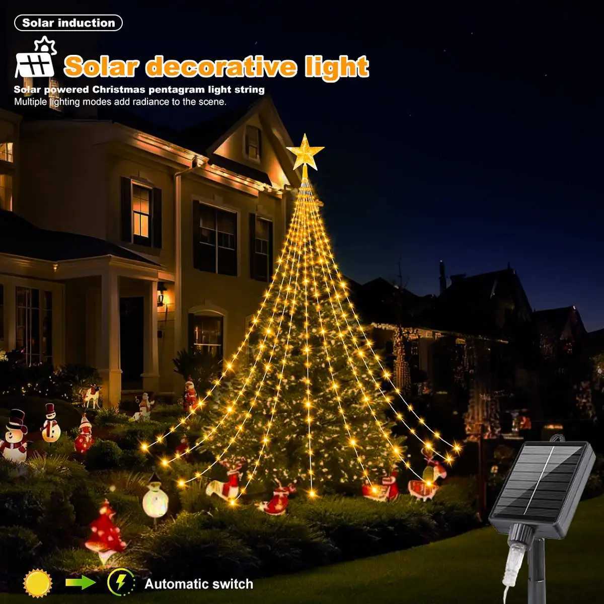 Solar Christmas Decoration Star String Lights 2/3M 8 Modes Waterfall Christmas Tree Fairy Lights for Outdoor Wedding Holiday W251107