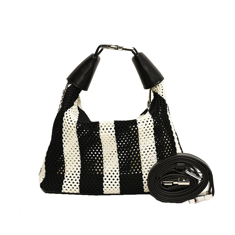 2025S Designer Women S Bag Summer Bucket Bag High End Exquisite Women S New Black And White Striped Hand Held Armpit Bag