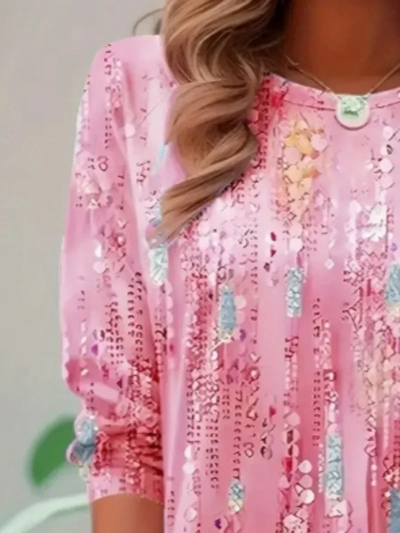 Womens plus size 1XL5XL fashionable quarter sleeve round neck Tshirt for womens casual spring and summer fashion 250407