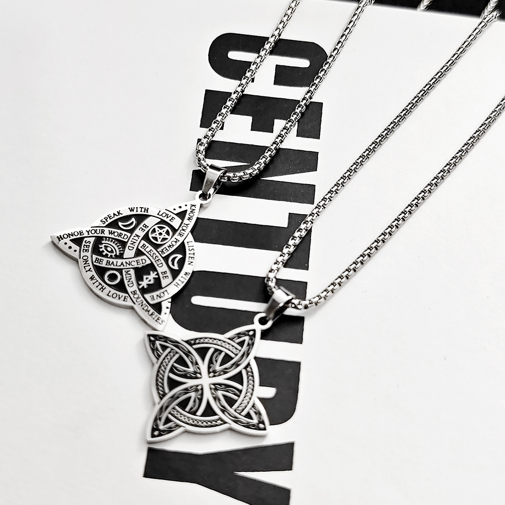 New Personalized Hip Hop Celtic Viking Triangle Men's Trendy Titanium Steel Pendant Star Moon Fan Necklace