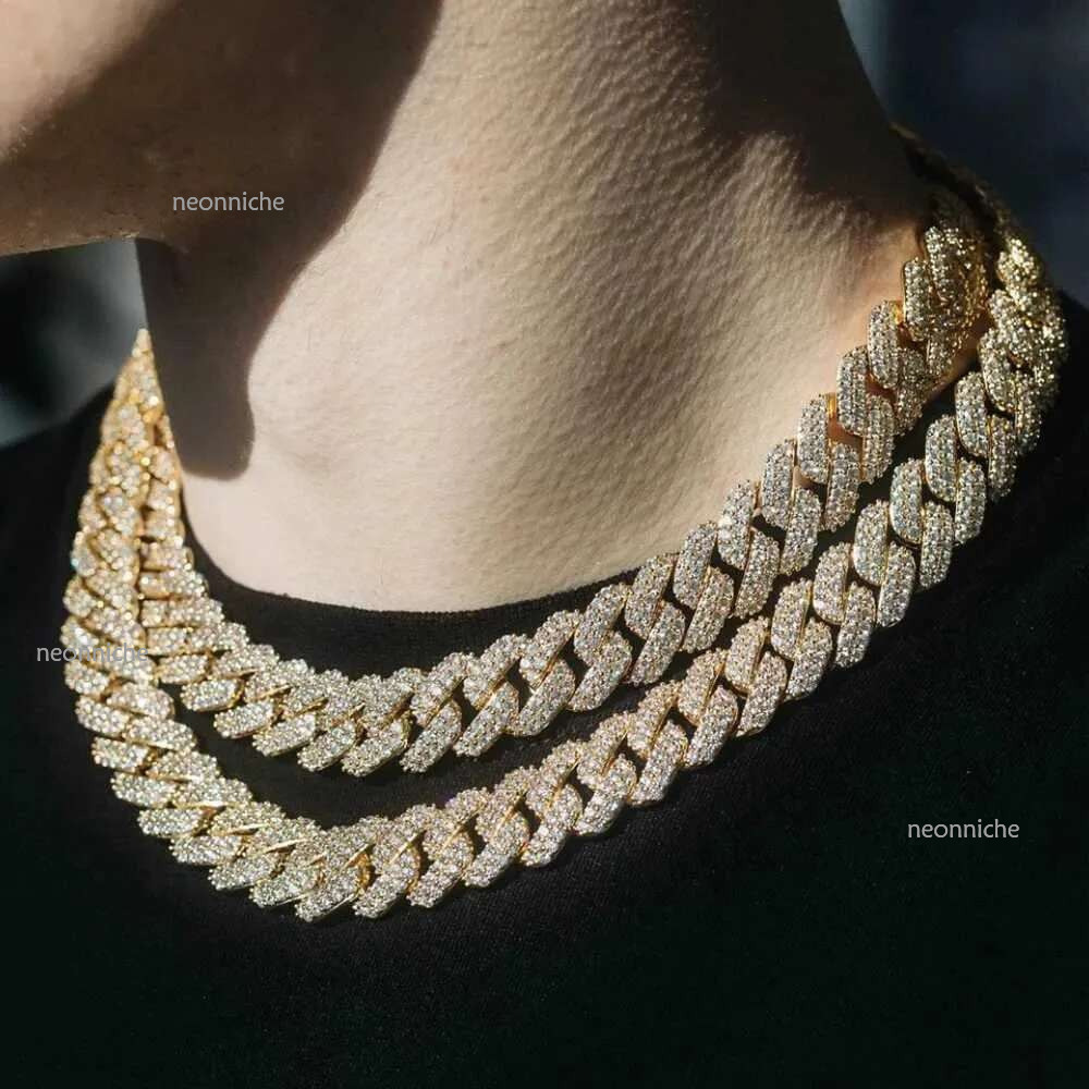 15MM Hip hop Iced Out 2 Row Rhies k Mens Bg AAA Micro Prong Cuban Chain Choker Necklace Gift JewelryX240919