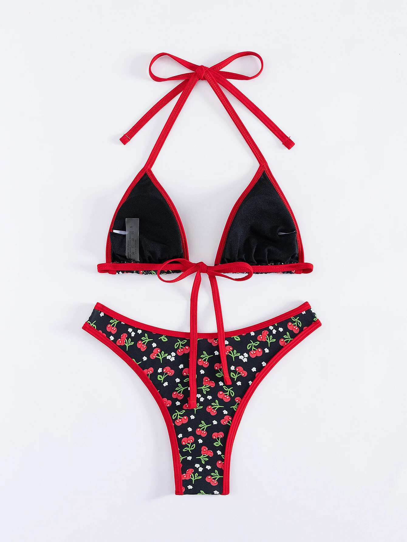 Dongdumaoyi Sexy Cute Black Strawberry Print Bikinis Sets Women Push Up Bandage Bathing Suit Micro Swimsuit Beach Holiday Swimwear