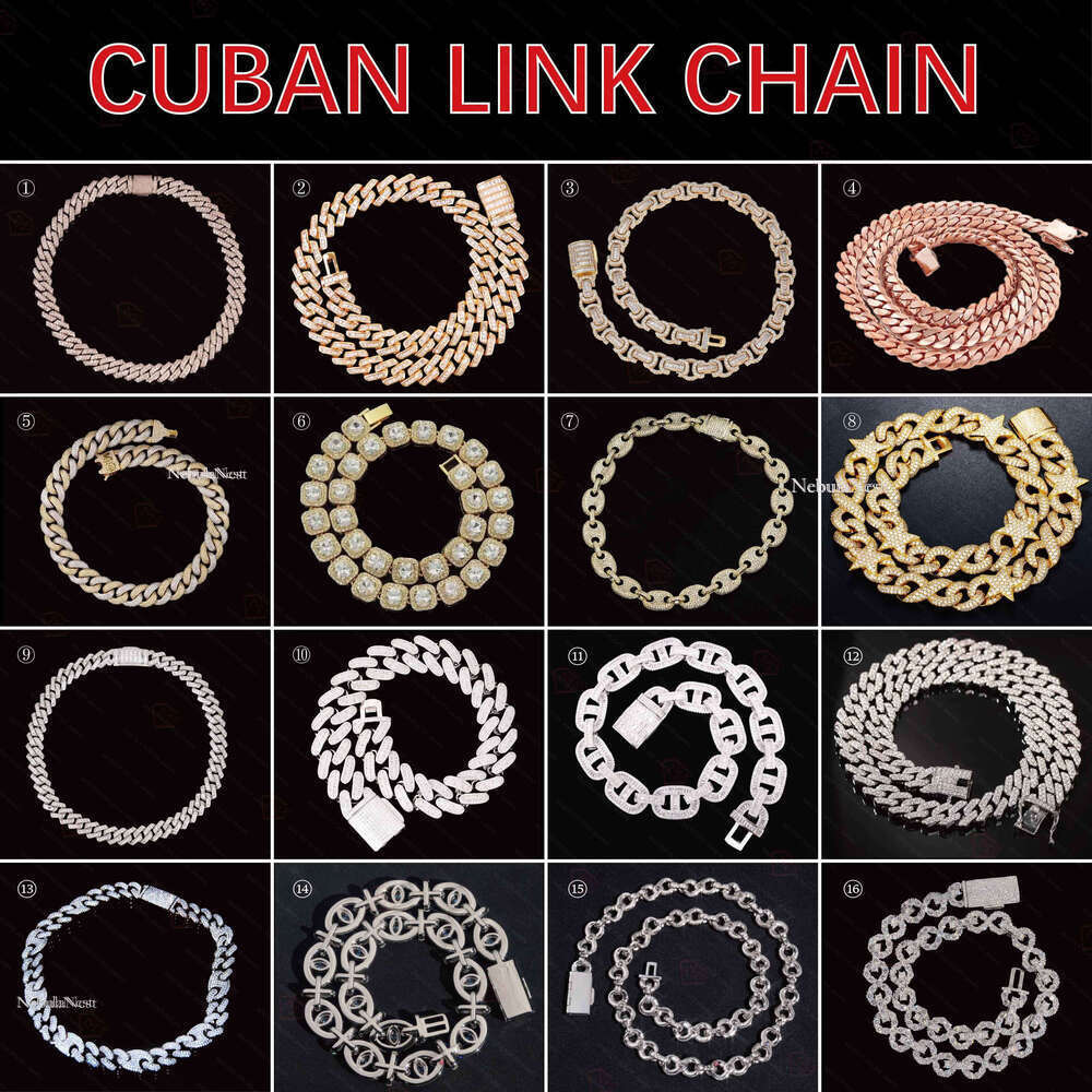 Hip Hop k Sterg Sier 10mm12mm Necklace Men Moissanite Cuban Chain