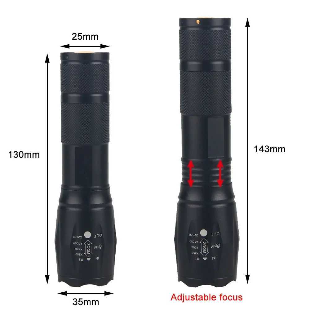 Tactical Hunting Flashlight Red/Green Light Zoomable LED Torch USB Rechargeable 5 Modes Lamp for Outdoor Camping HikingW251106