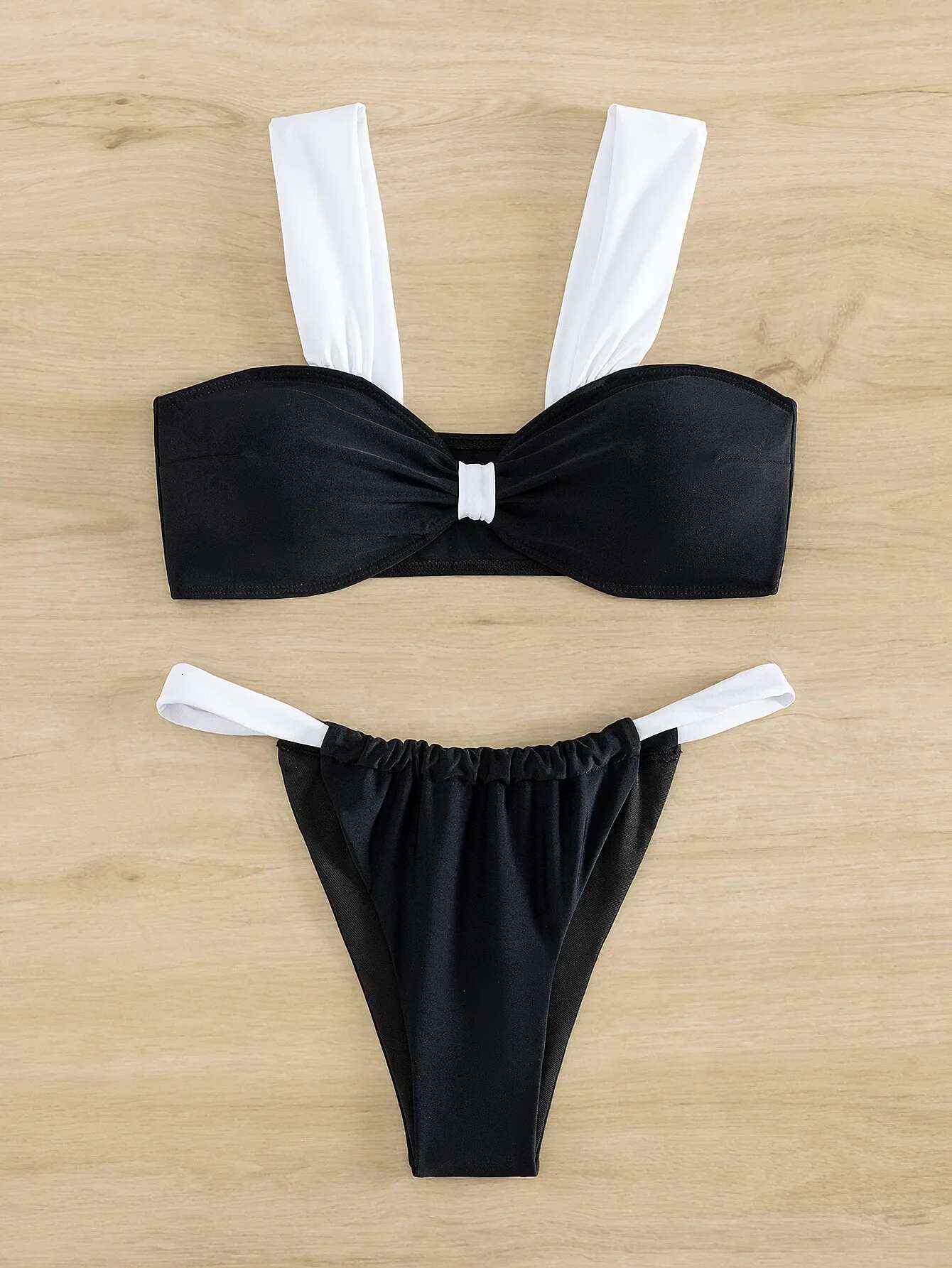 Dongdumaoyi Sexy Micro Bikini Women Black White Patchwork Front Bow Push Up Thong Swimsuit Beach Bathing Suit Holiday Swimwear Biquini
