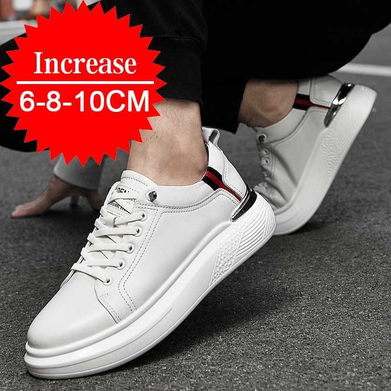 2024 Mens Genuine Leather Sneakers Elevator Shoes Invisible Breathable Heightening Shoes 8/10cm Mens Casual Fashion Sneakers Z251107