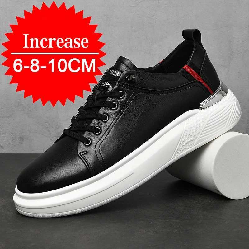 2024 Mens Genuine Leather Sneakers Elevator Shoes Invisible Breathable Heightening Shoes 8/10cm Mens Casual Fashion Sneakers Z251107
