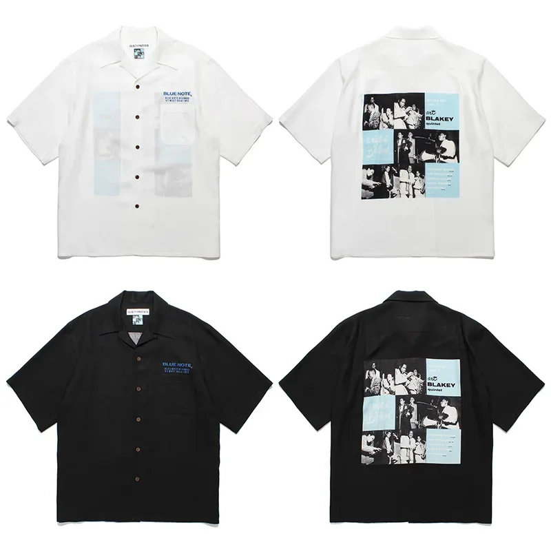 Summer Blue Letters Embroidery Shirts Men Women Graphics Print Hawaiian Short Sleeve Tee Casual Fashion Beach Shirt