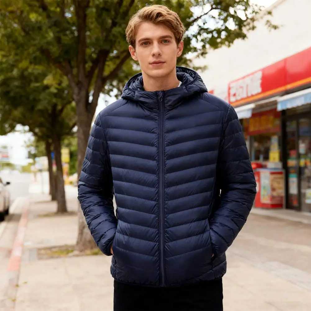 Men Coat Mens Hooded Down Coat Lightweight Winter Jacket with Zipper Closure Warm Outerwear for Cold Weather Windproof LongT251107
