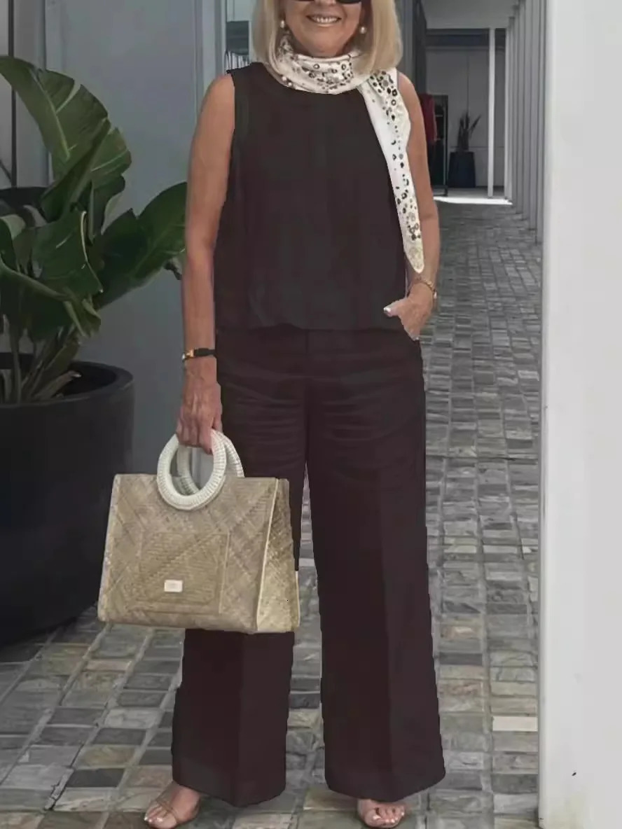 Cotton Linen Comfortable Two Piece Sets Women Outfits Summer Autumn Solid Casual Tops Pants 2 Set For Suit 250313