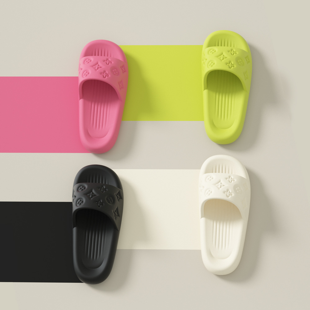 2025 summer ultra soft comfortable home and bathroom flat slippers couple printed sandals for women anti slip fluorescent green