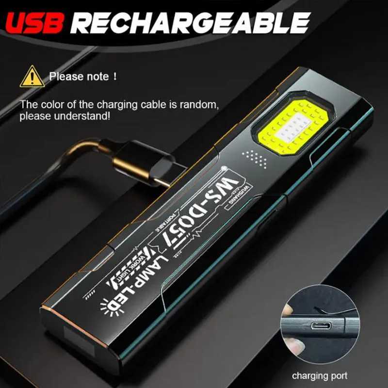 Mini Thin EDC Flashlight with Tail Magnet USB Rechargeable COB Worklight with Pen Clip for Outdoor Camping FishlingW251106