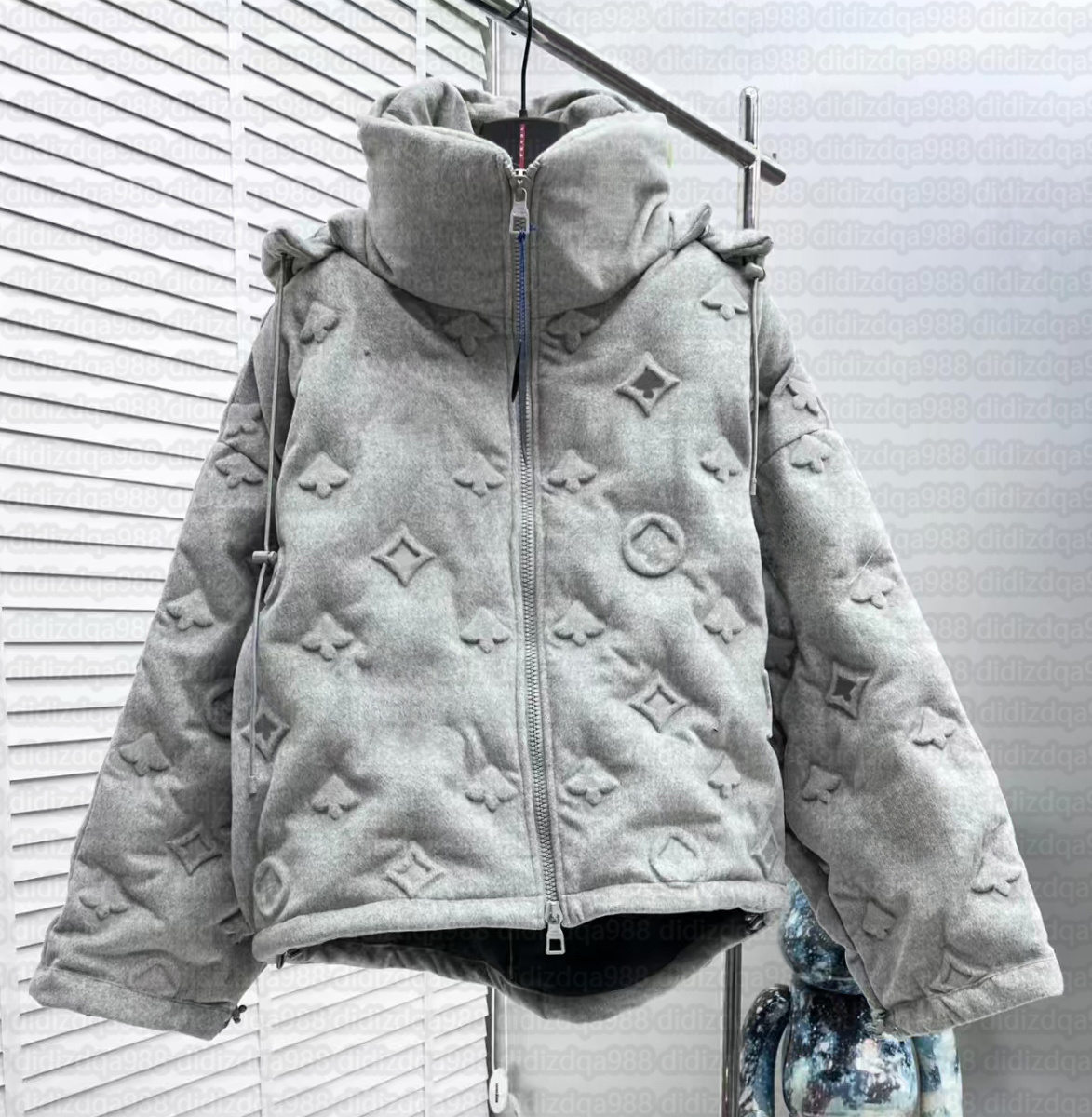 Designer Men's Winter Down Coat Parka Long Sleeve Light grey White Black down Casual fashion thick warm coat size 2XL