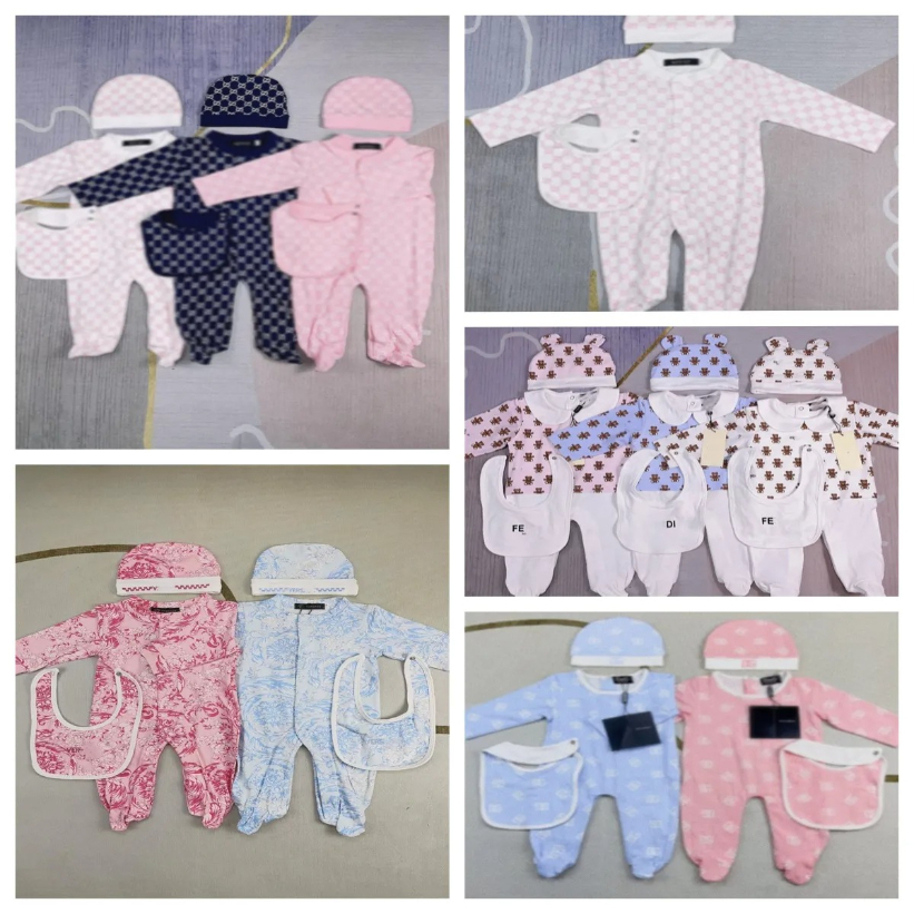 Baby Romper 0-18 Months Designer 3-piece Set Designer Brand Girls Boys Clothing Alphabet Jumpsuit Children Baby Jumpsuit Hat Clothes