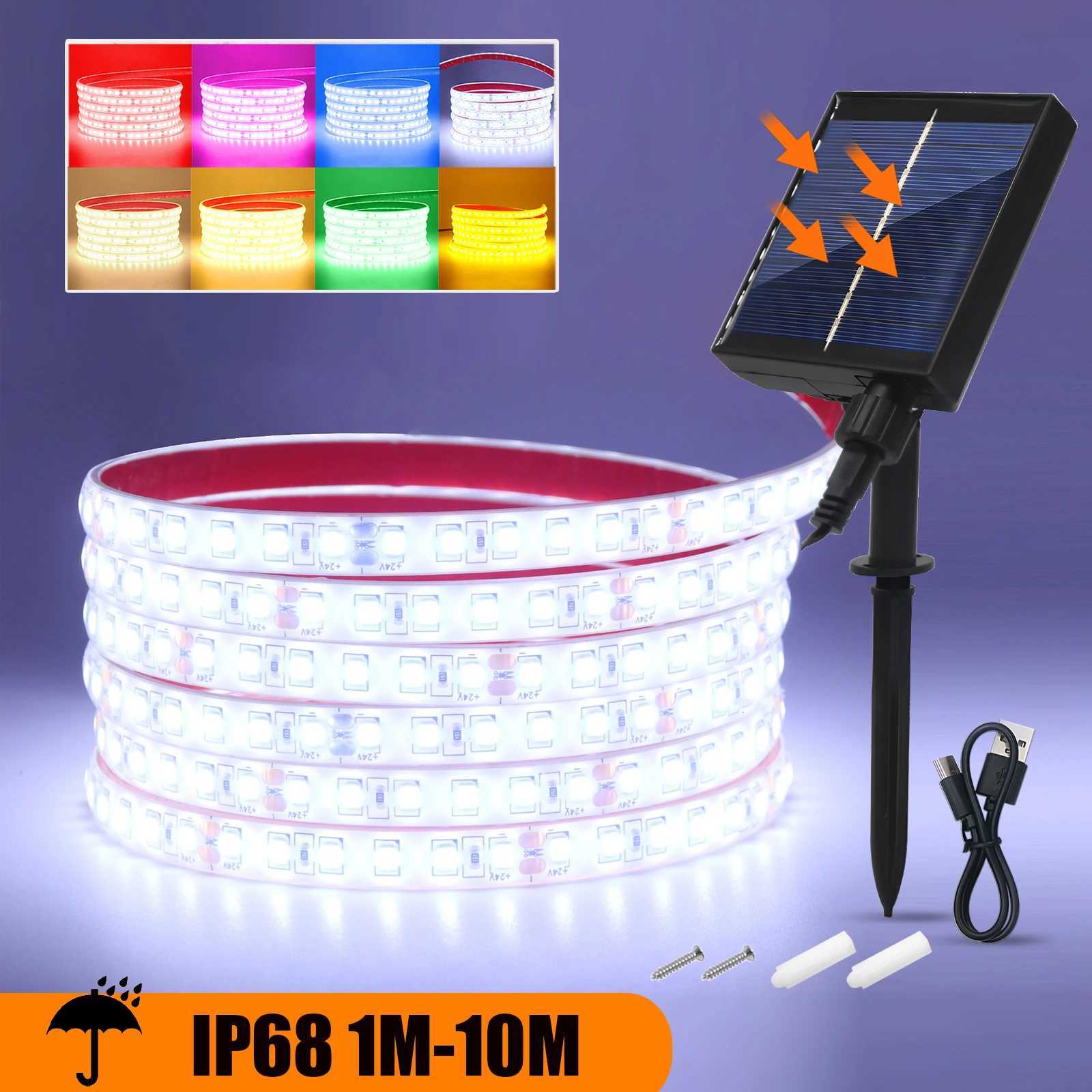 Solar LED Strip Lights Outdoor IP68 Waterproof DC 24V White/Red/Green/Blue/Yellow/Pink 1M-10M Garden Courtyard Decoration Light W251107