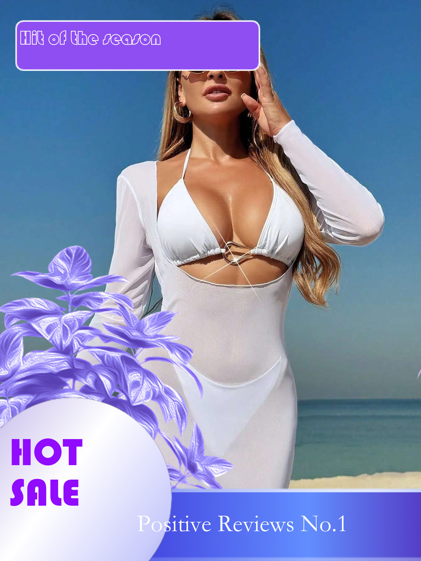 Dongdumaoyi Sexy White Dress Piece Bikini Set Women Long Sleeve Mesh Cover Up Holiday Swimwear Summer Bathing Suit Thong Swimsuit