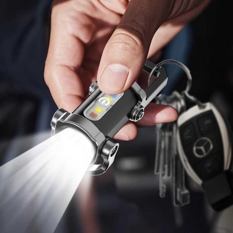 7 Modes Flashlight COB Work Light TYPE-C Rechargeable LED Keychain Hanging Portable Light Waterproof Keyring Camping Pocket LampW251106