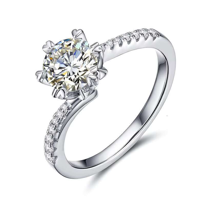 Fashion Womens Engagement Jewelry Iced Out 925 Sterling Silver 6mm 0.8ct VVS Moissanite Diamond Wedding Ring