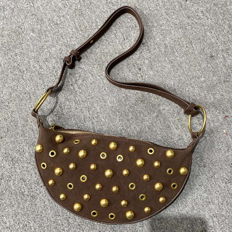 Faux Suede Saddle Bags For Women Designer Handbags And Purses 2025 New In Vintage Rivets Decoration Underarm Shoulder