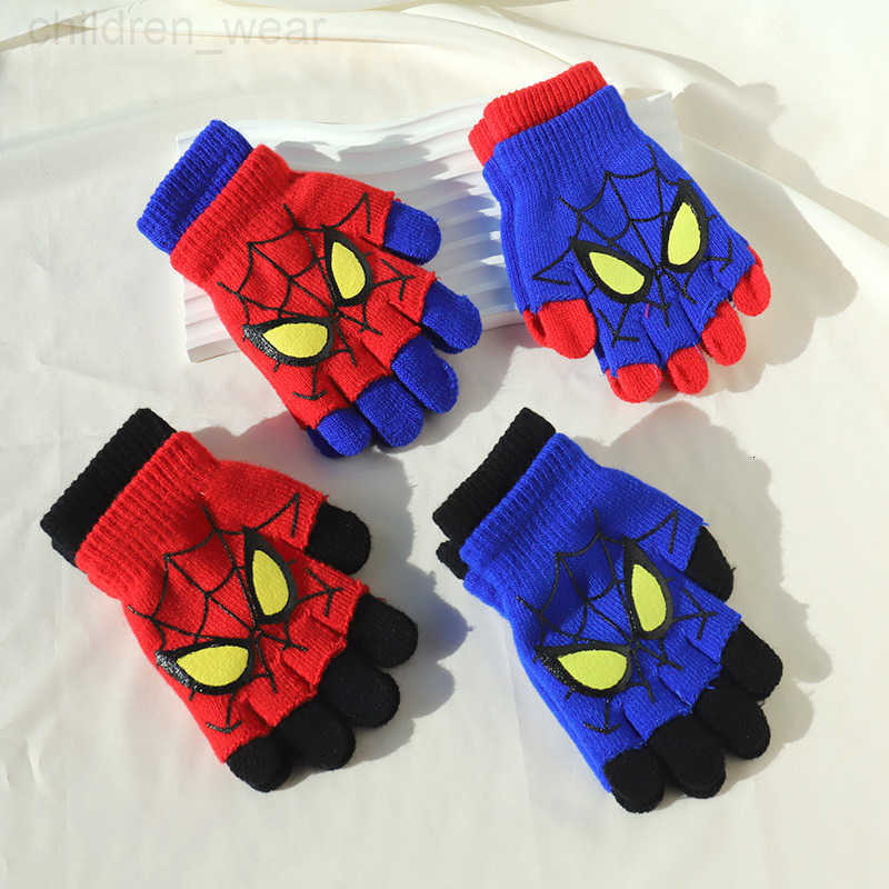 Disney Childrens Gloves Cartoon Marvel Spider-Man Warm Hand Protection Gloves for 6-12 Year Olds Baby Elementary School Students Half-Finger Gloves H2