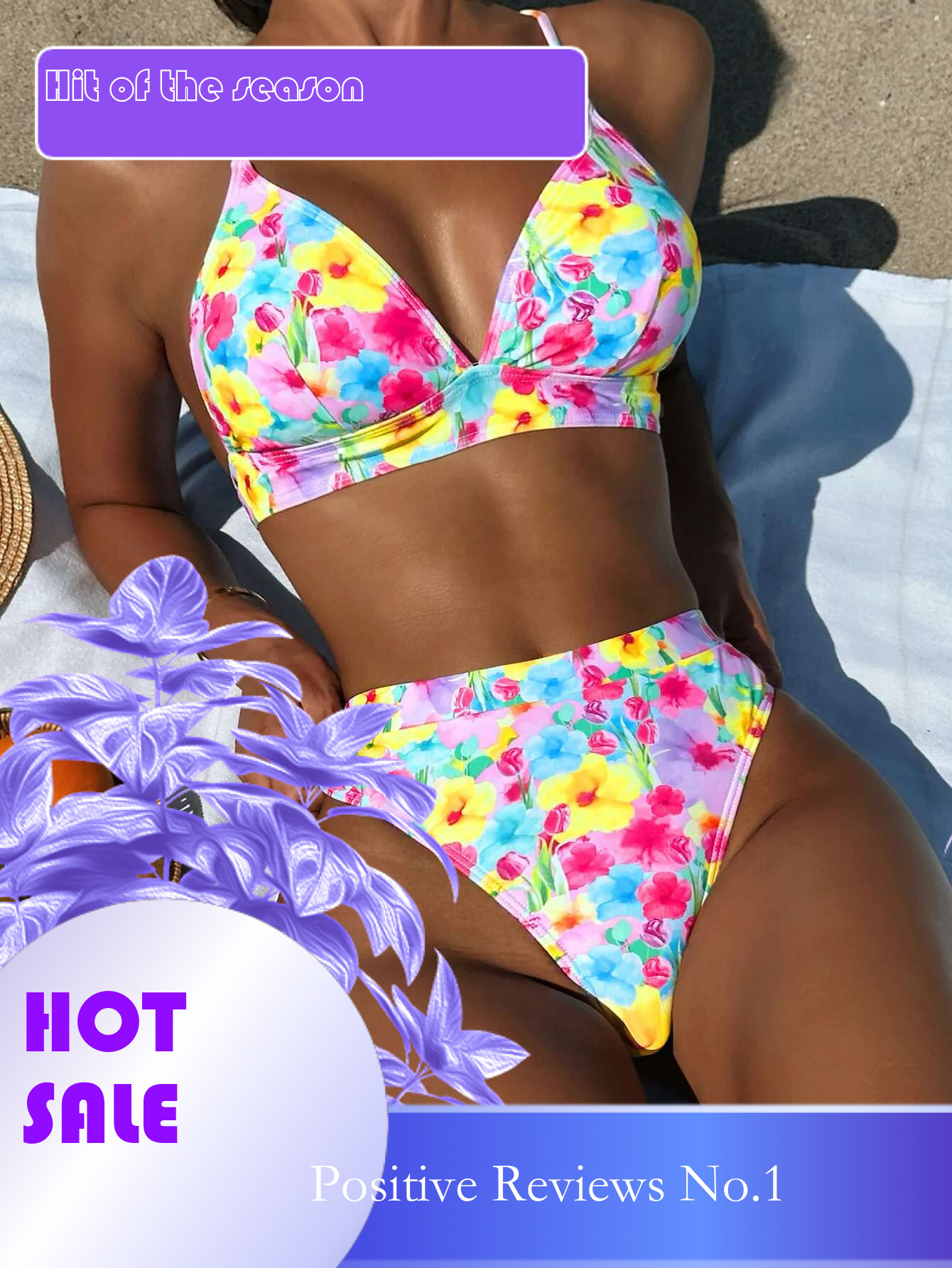 Dongdumaoyi New Yellow Tie Dye Floral Print Bikinis Sets Women Push Up Bra Two Piece Swimsuit Summer Bathing Suit High Waist Swimwear
