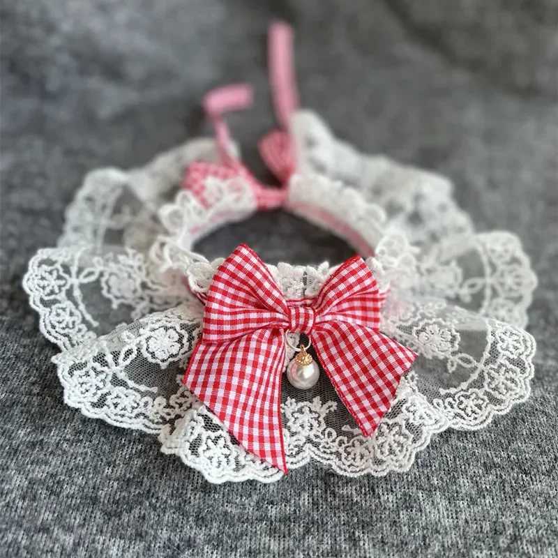 High Quality Fashionable bow pet collar cute lace mesh embroidery pet bib Burp fabric cute dog and cat necklace suitable for small dogs T250407