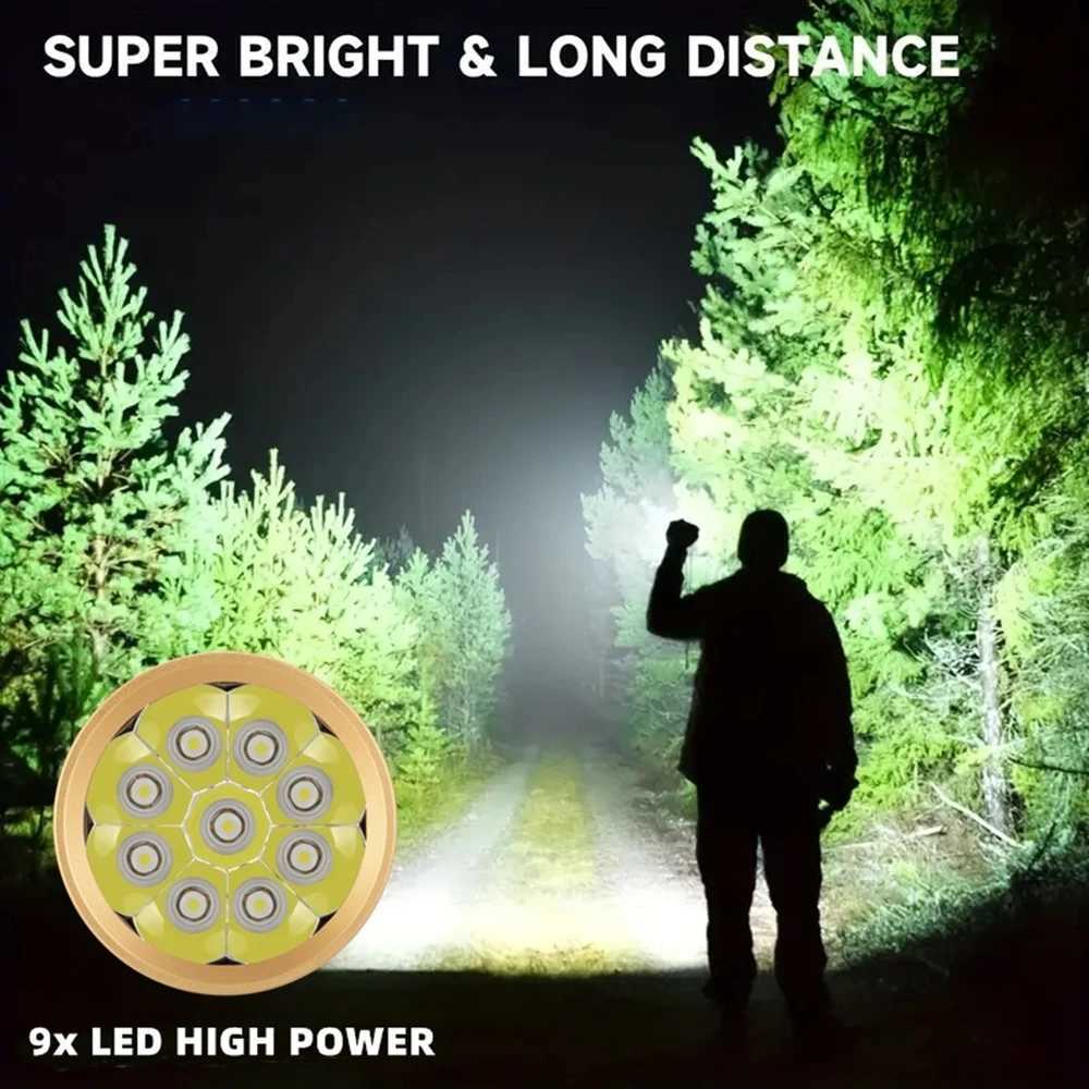9x LED High Power Super Bright Flashlight LCD USB Rechargeable Powerful Outdoor Expedition Hunting light Camping Fishing TorchW251106
