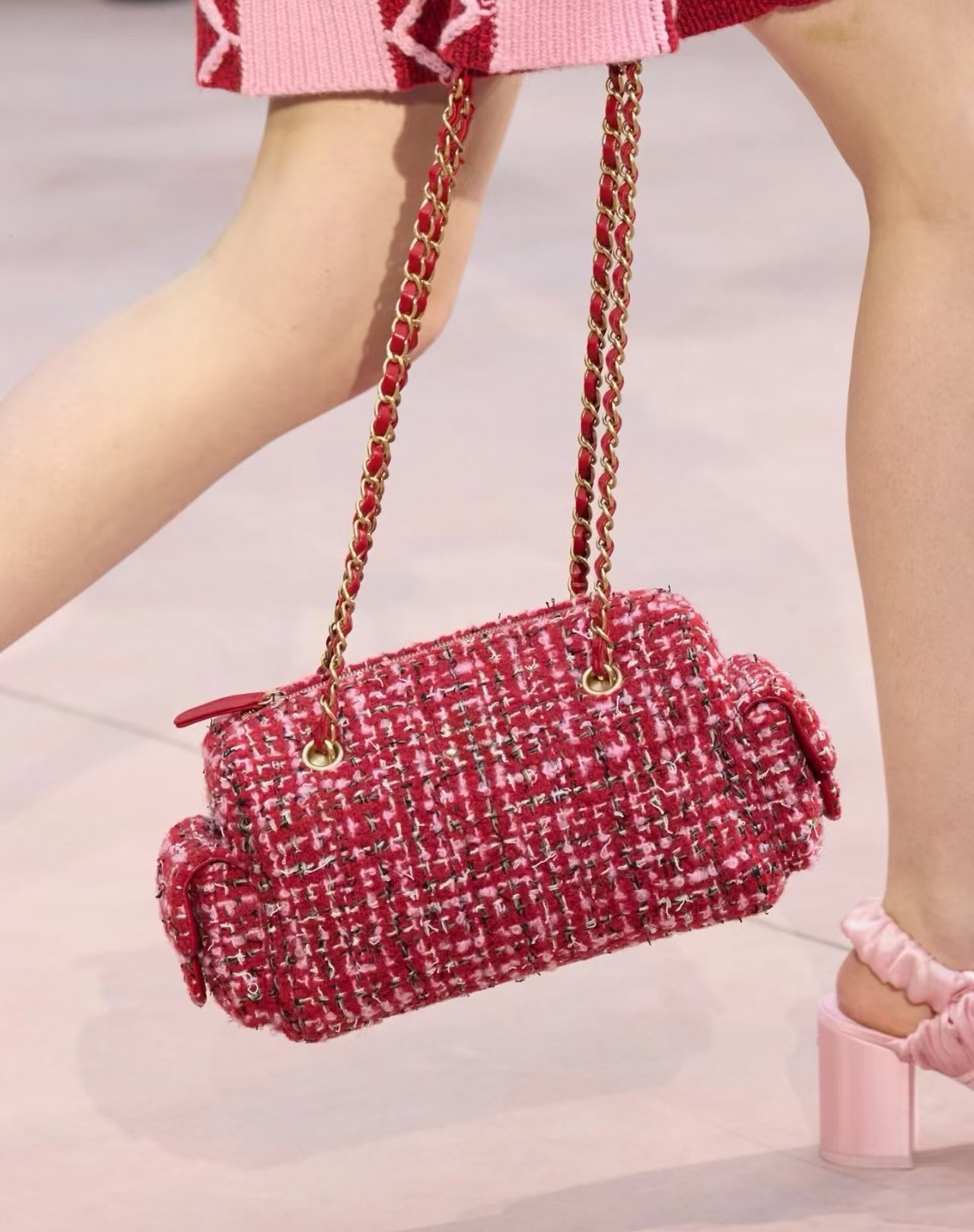 25K Real Leather Denim Bowling Shoulder Bags With Chain Belt Plaid Hobo Two Sides Pockets Large Capacity Vintage Underarm Bag Girl Fashion Purses And Handbags 3444