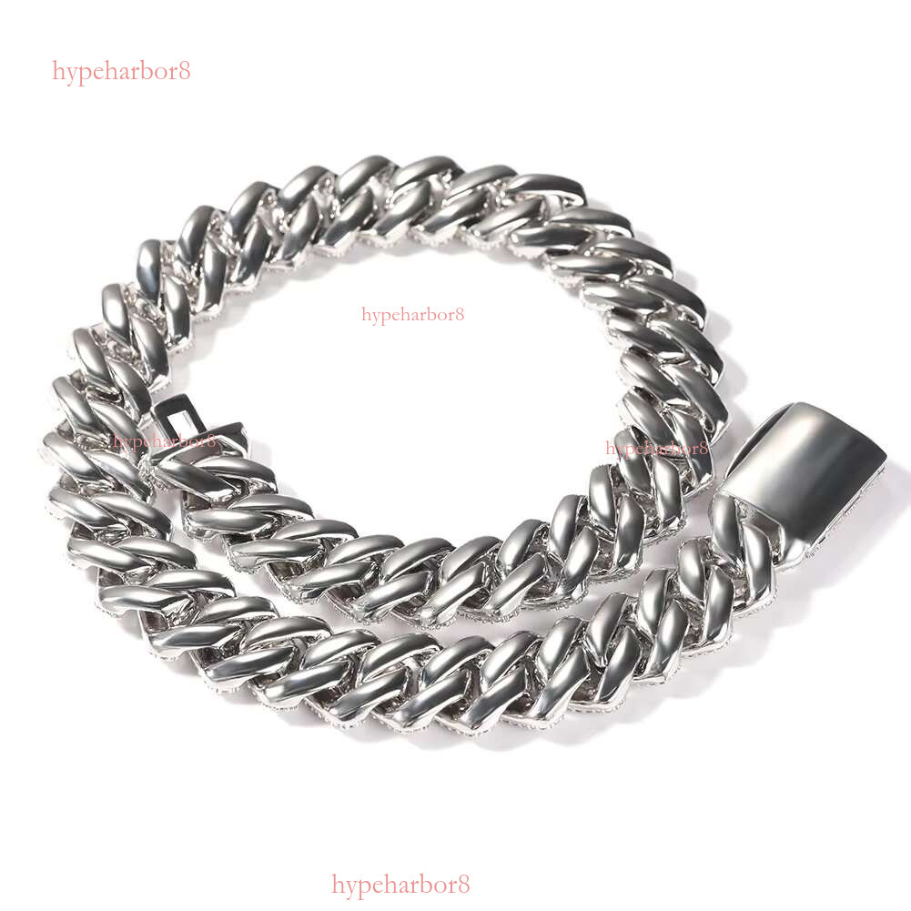Hip hop 20mm chain men's chilled Miami Cuban sier rose gold pearl necklace women's accessories