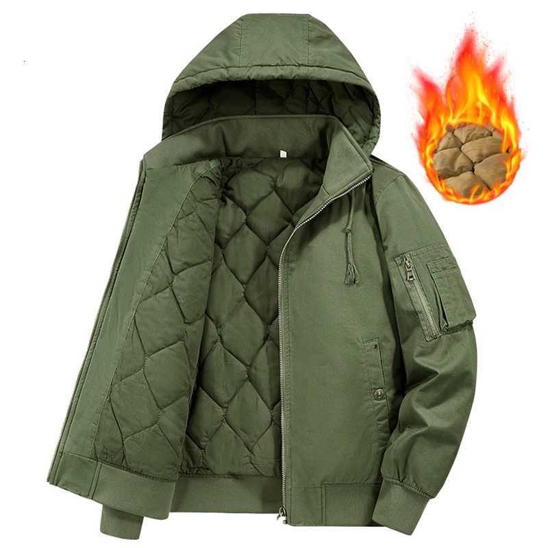 Winter New Men Cotton Jacket Men Warm Thick Windproof Coat Outdoor Pockets Tactical Zip Parkas Detachable Hat Bomber Jacket MaleT251107