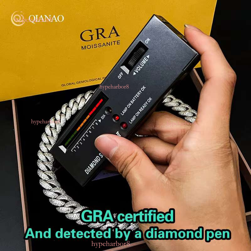 High Quality solid Hip Hop Jewelry 8mm Sier VVS Moissanite Dia Iced Out Cuban k Chain bracelet For Men