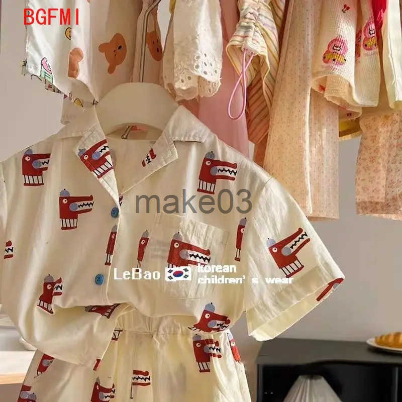 Korean 2025 Clothing Boys Fashion Printed Short Shirt Top+Short sleeved Childrens Boutique Set J250403