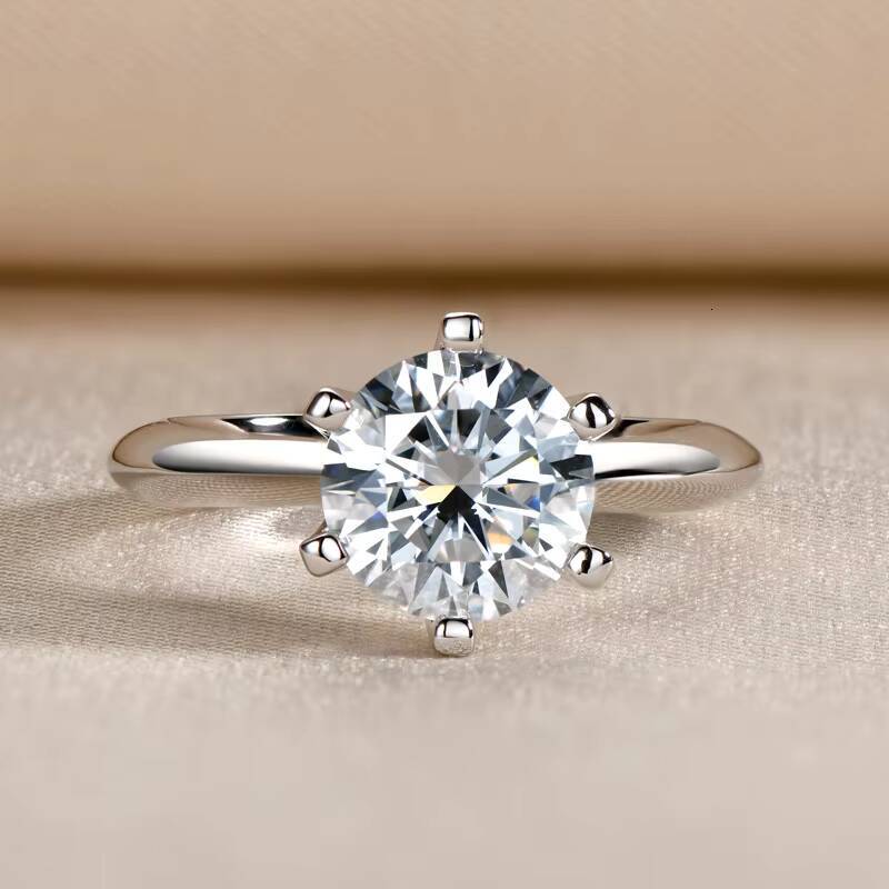 Custom 05CT 1CT 2CT 3CT Vvs D 925 Sterling Silver Solitaire Moissanite Wedding Engagement Ring for Women with Gra Certificate