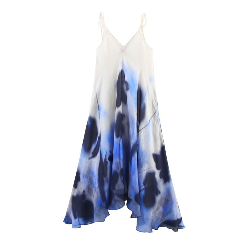 2025 Spring/Summer New Product Women's Vacation Style Sleeveless V-neck Loose Printed Strap Dress