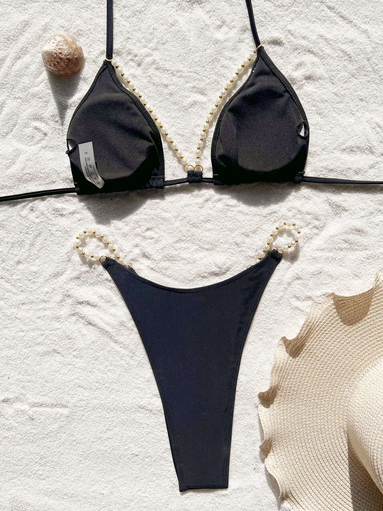 Dongdumaoyi Sexy Pearls Bikini Luxury Black Cut Out Push Up Micro Swimsuit Brazilian Beach Bathing Suit Thong Swimwear Traje De Ba O