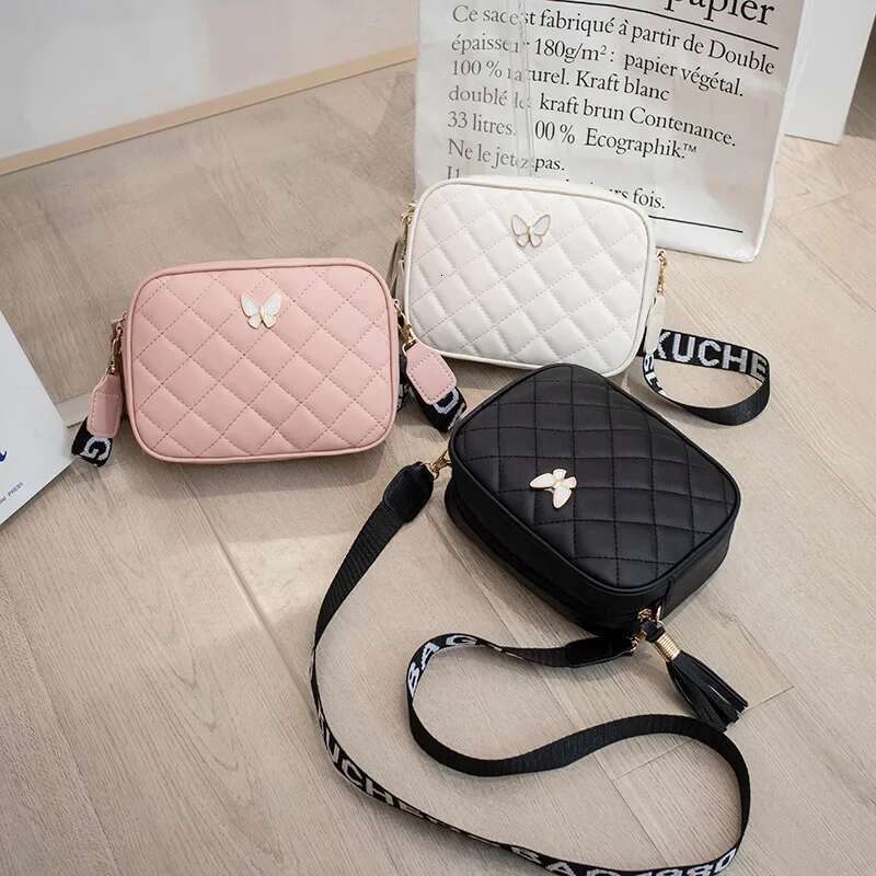 Embroidered Leisure gge Butterfly Decorative Single Tassel Shoulder Strap Printing Cross Body Small Square Bag