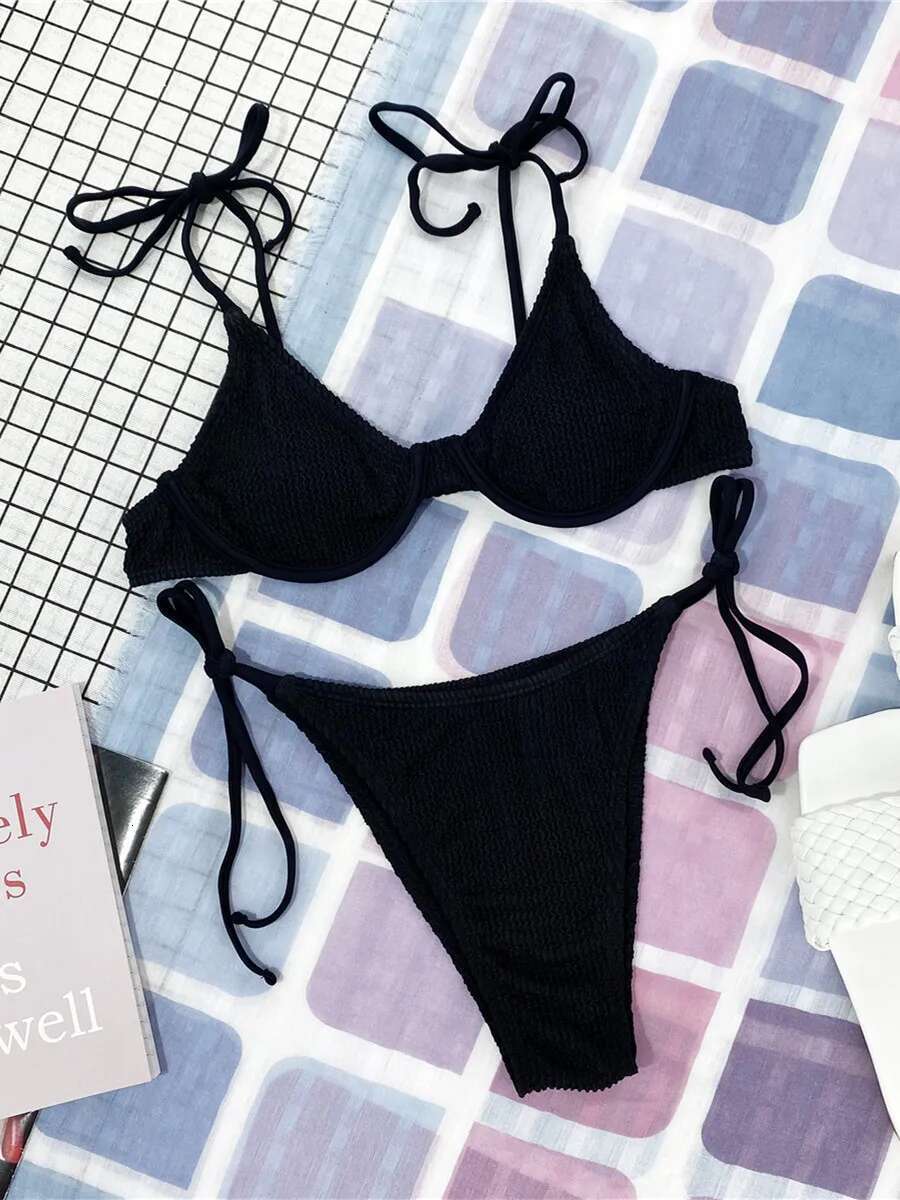 Dongdumaoyi Sexy Underwire Bikini Women White Black Push Up Micro Swimsuit Brazilian Cut Out Beach Bathing Suit Tie Side Thong Swimwear