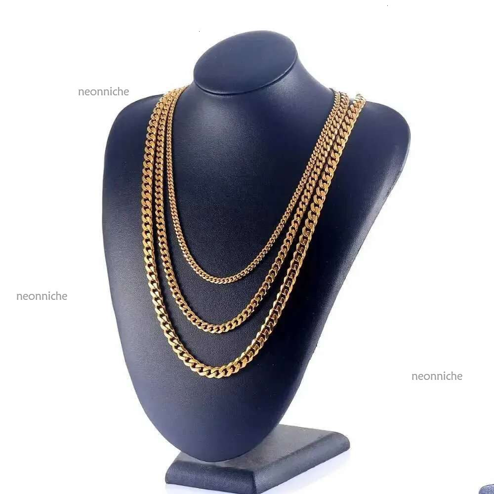 Ladies Stainless Steel Cuban Chain Gold Color Fashion Hip Hop Necklace JewelryX240919