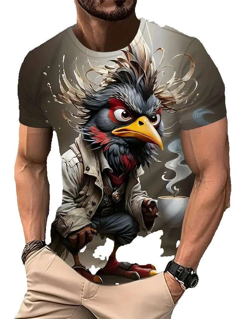 Men's short sleeved T-shirt, humorous and casual, cartoon duck print, fashionable sweater, oversized jacket, summer