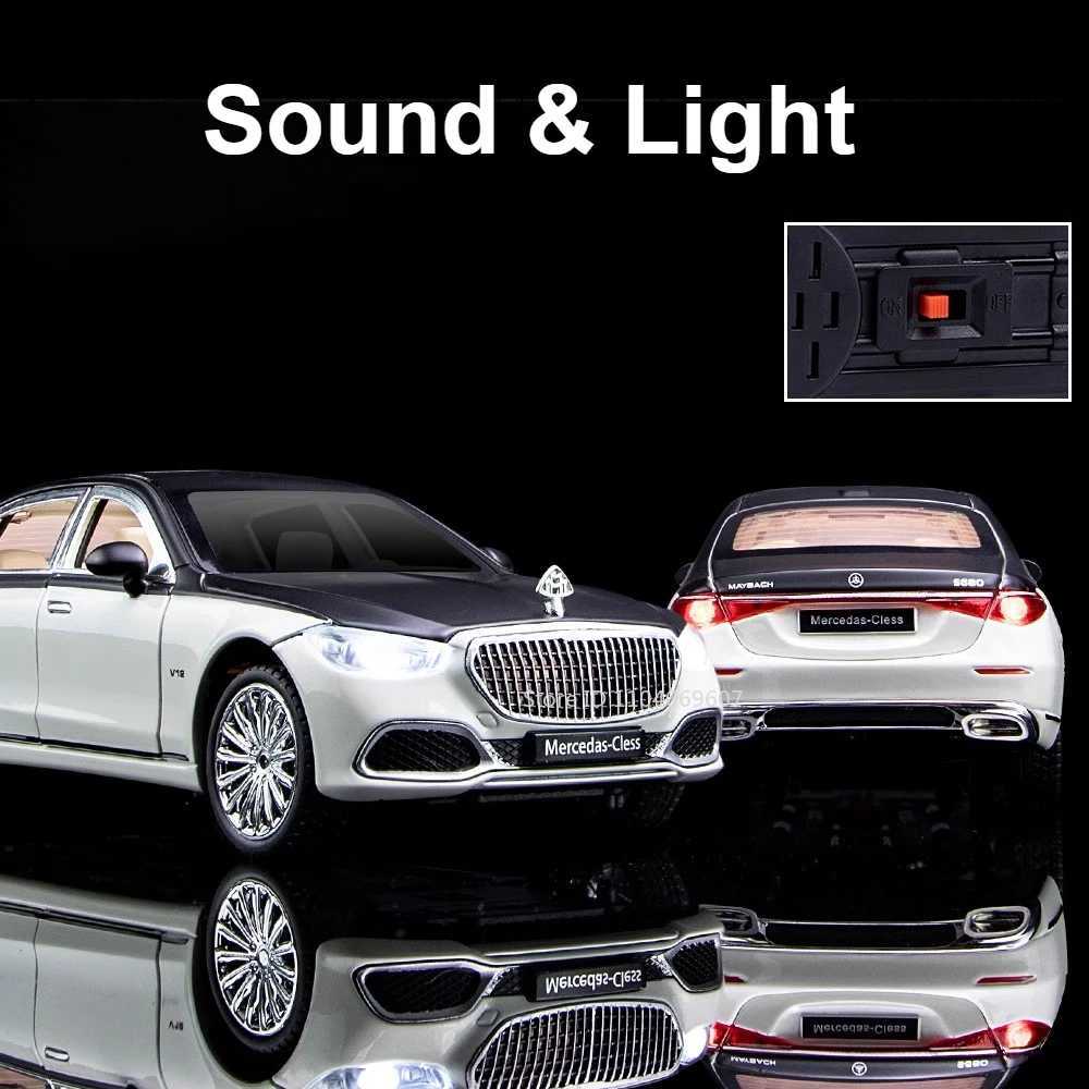 1 24 Maybach S680 Car Model Toy Door Open Sound Light Pull Back Die Cast Metal Shock Absorber Model Boy Series GiftXJ250407